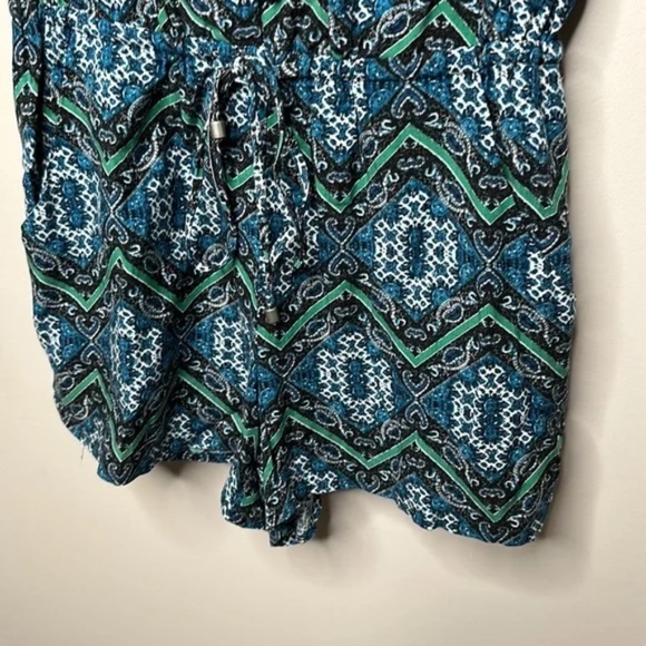 Ella Moss Green and Blue Button Down ¾ Sleeve Romper - Picture 6 of 13